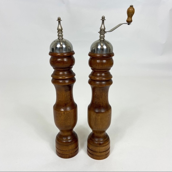 Other - Vintage Wooden Salt Shaker Pepper Grinder 12”